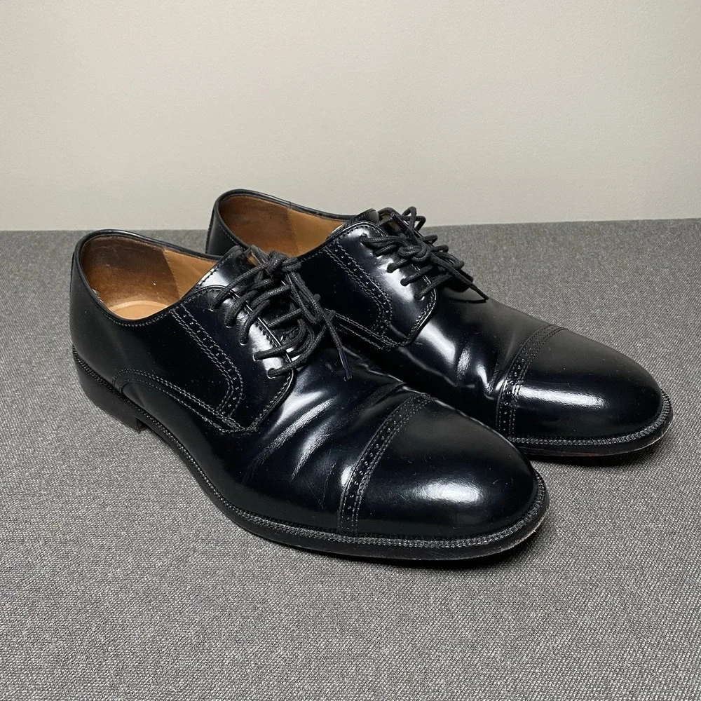 Johnston Murphy Bradford Cap Toe Derby Dress Shoes 10D Sheepskin Black 15-1771
